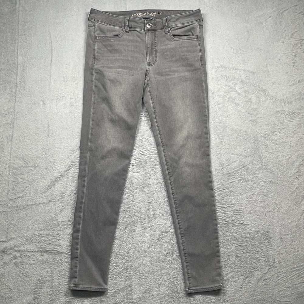 American Eagle Jegging Women 12 Long Gray Super Stretch Mid Rise Slim Denim